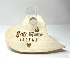Holzherz mit Reagenzglas "Beste Mama auf der Welt"
